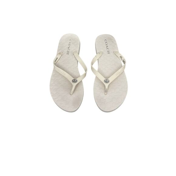 Coach Sandals Abbigail White Coach Logo Thong Flip Flops Size Women's 9 - Picture 2 of 4